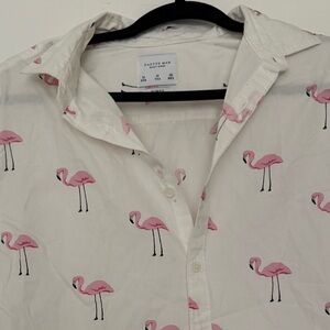 Cactus Man Ricky Singh White Flamingo Print Casual Button Down Shirt Medium